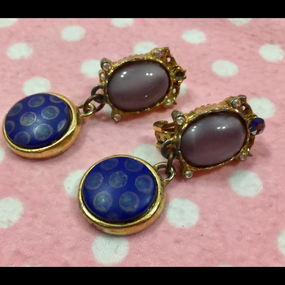 Vtg faux “opal” earrings geometric drop